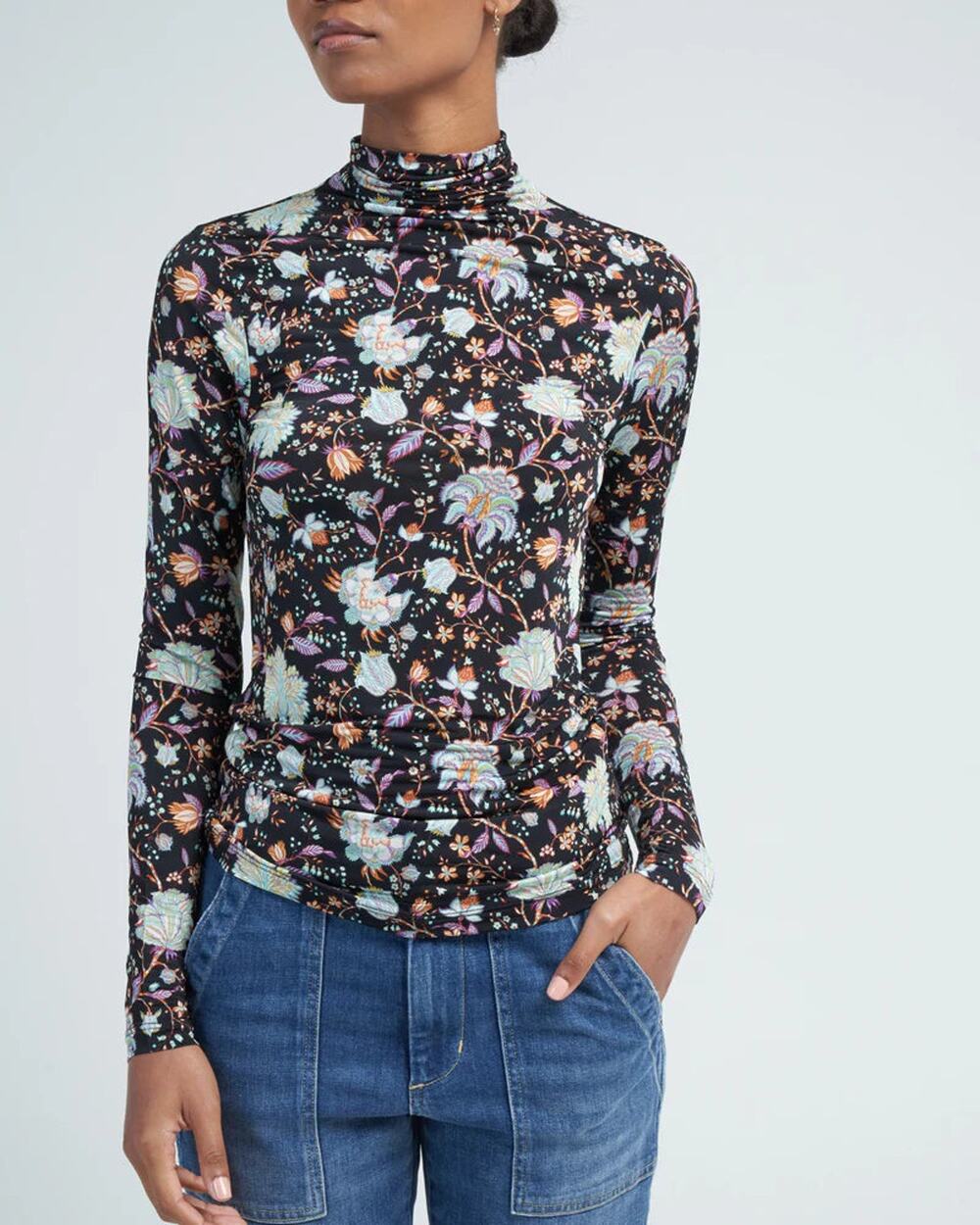 Ulla Johnson Aurelia Long Sleeve Turtleneck T-Shirt Nuit Black Womens Size Large